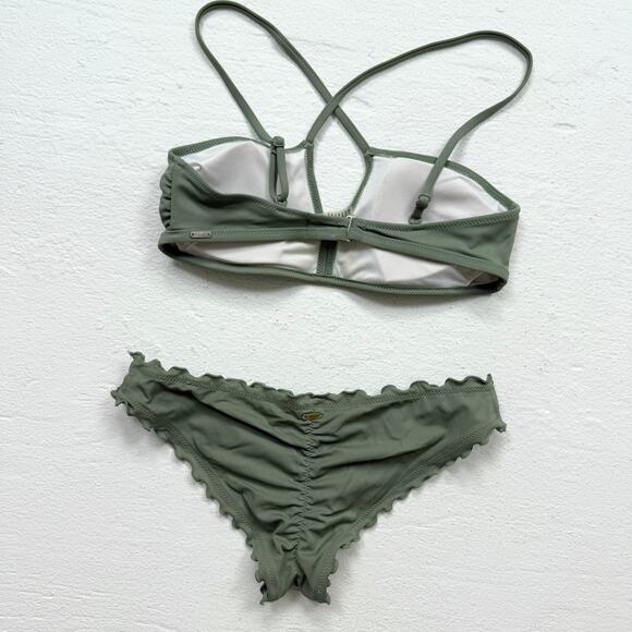 Victoria’s Secret PINK Olive Green Bikini Set Ruffle Trim, Size XS - Picture 7 of 8